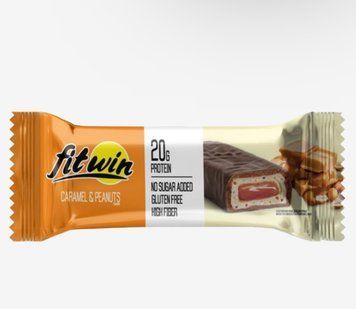 Батончик FitWin CARAMEL&PEANUTS з начинкою, БЕЗ ЦУКРУ 60 г 33% 4820273230012 фото