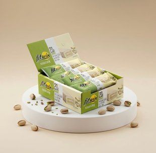 Бокс 12 штук FitWin PISTACHIO&CREAM з начинкою, БЕЗ ЦУКРУ 60 г 33% 4820273230272 фото