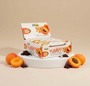 Бокс 12 штук YummY Bar Абрикос і шоколад, БЕЗ ЦУКРУ 55 г 36,6% 4820273231026 фото